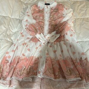 White and dusty rose long-sleeved dress